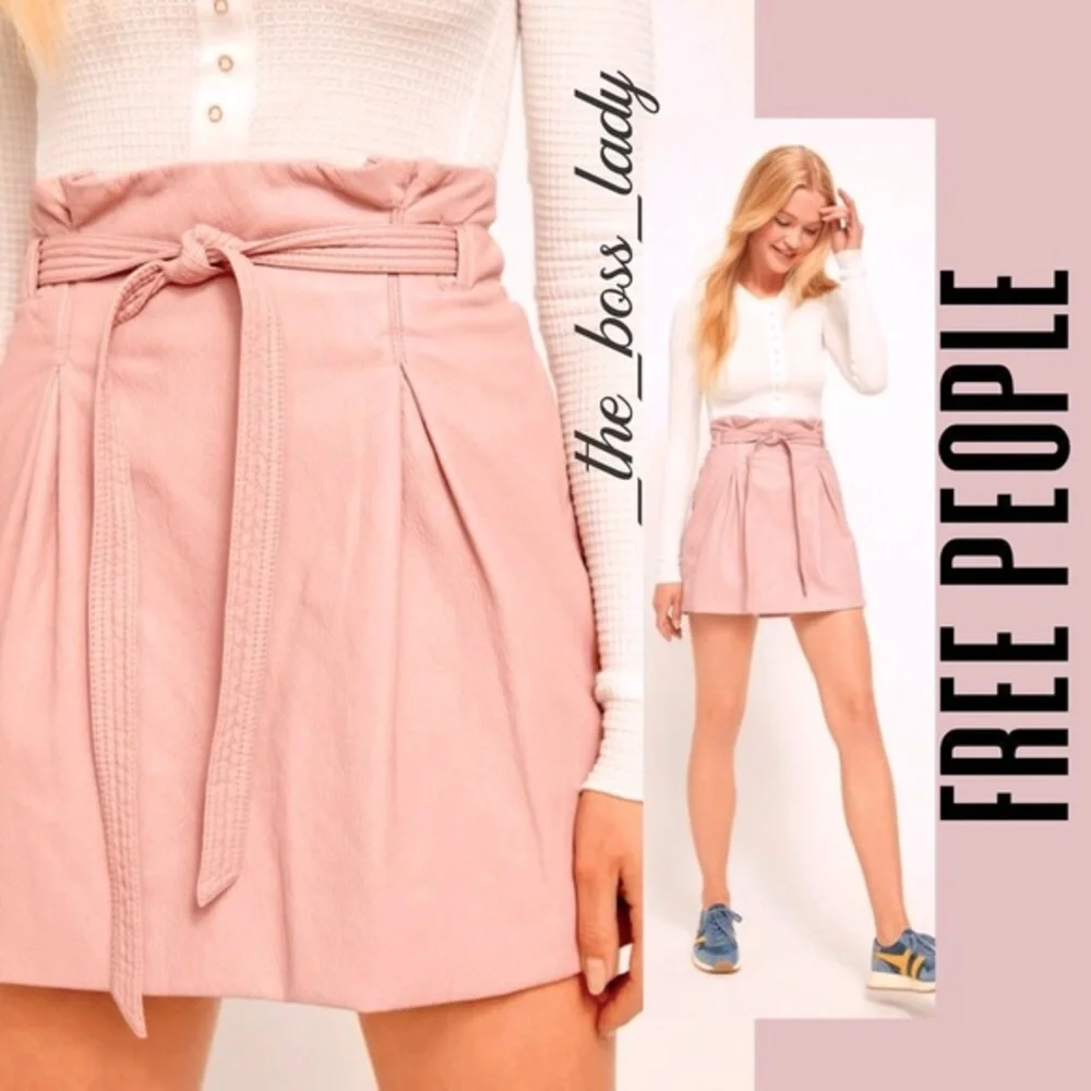 Free People mini skirt paperbag belted vegan leather pleated 4 mauve boho